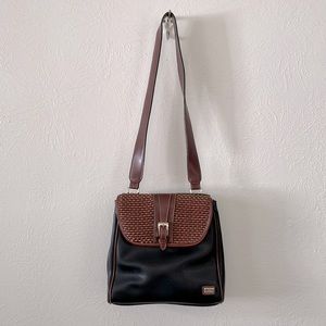 Leather Basket Weave Crossbody Shoulder Bag
